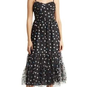 Betsey Johnson Rainbow Star Mesh Midi Dress - Color Black - Size 2 - NWT